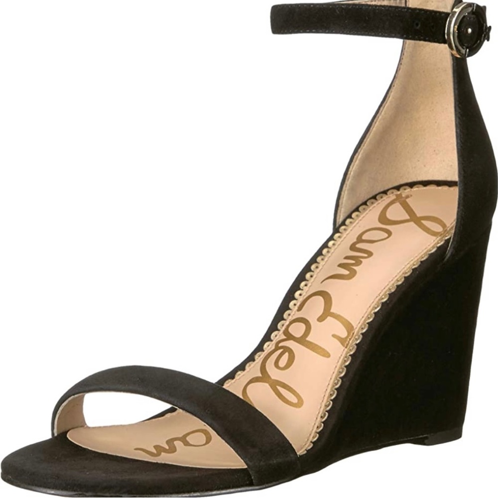 Sam Edelman Neesa Wedge Sandal. Black Suede. Gently Used. Women’s Size 8.